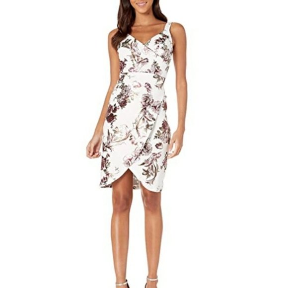 bebe Woman's Floral Faux Wrap dress size 6 Ivory/ Multi colored NEW - Picture 12 of 14